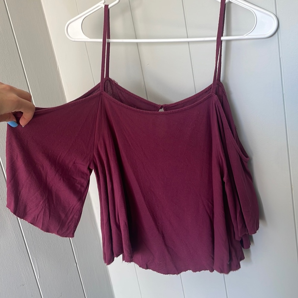 Wine cold shoulder blouse
